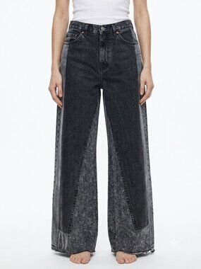 Custom Two Tone Reworked Wide Leg Jeans Black & Acid Wash Flare